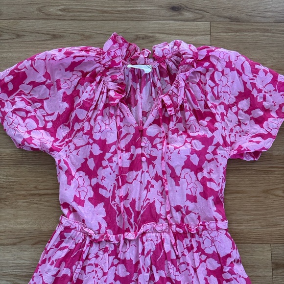 Tuckernuck Hyacinth House Pink Floral Thea Mini Dress XXS Tiered Ruffle Hem - Picture 4 of 8